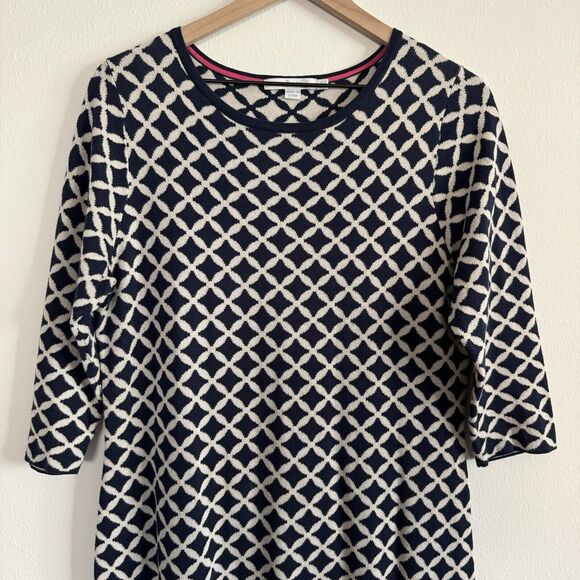 Boden Sweater Knit Midi Dress Women Size 12  Stretch Navy White Cotton Blend - Picture 3 of 8